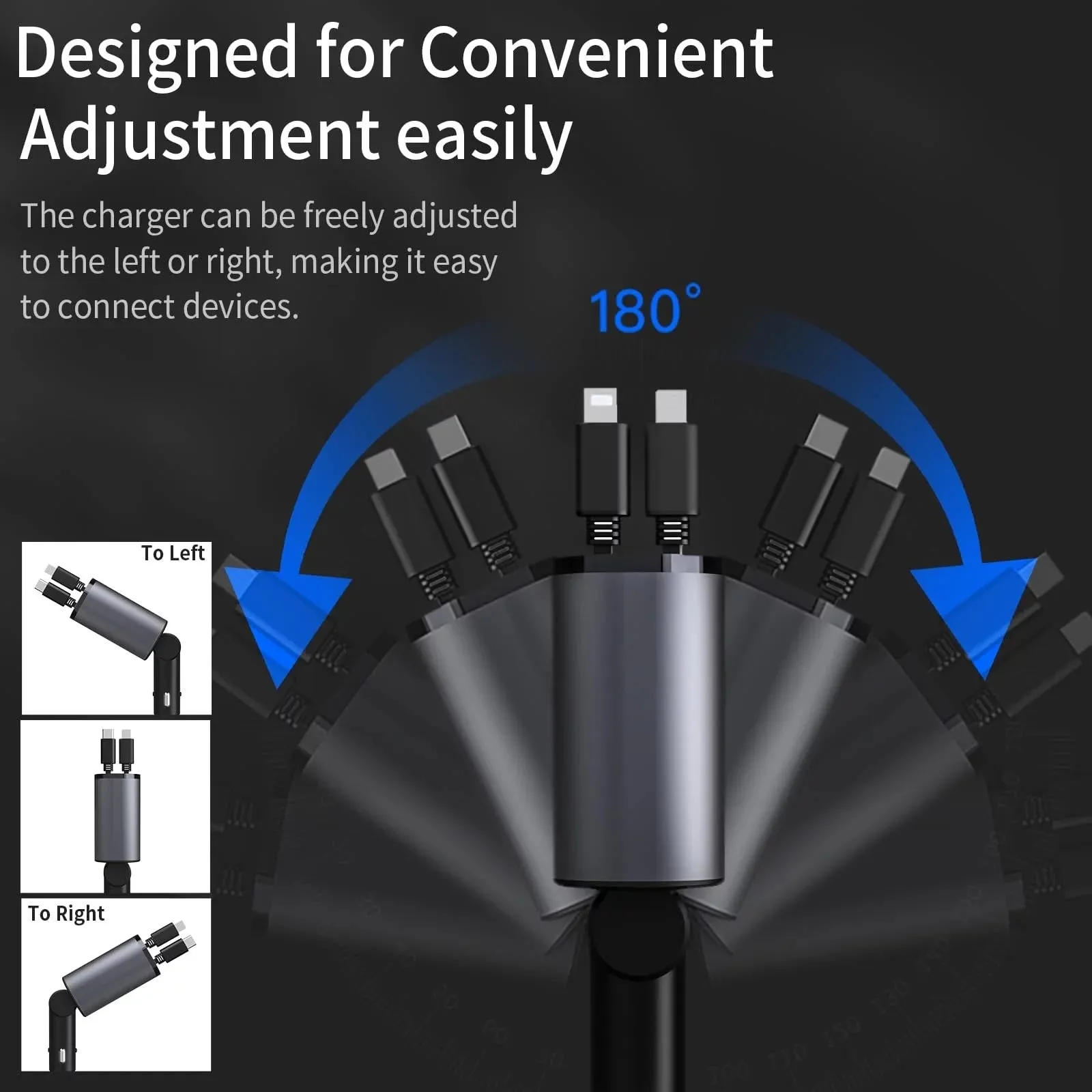 4 in 1 Retractable Car Charger, 100W Fast Car Phone Charger