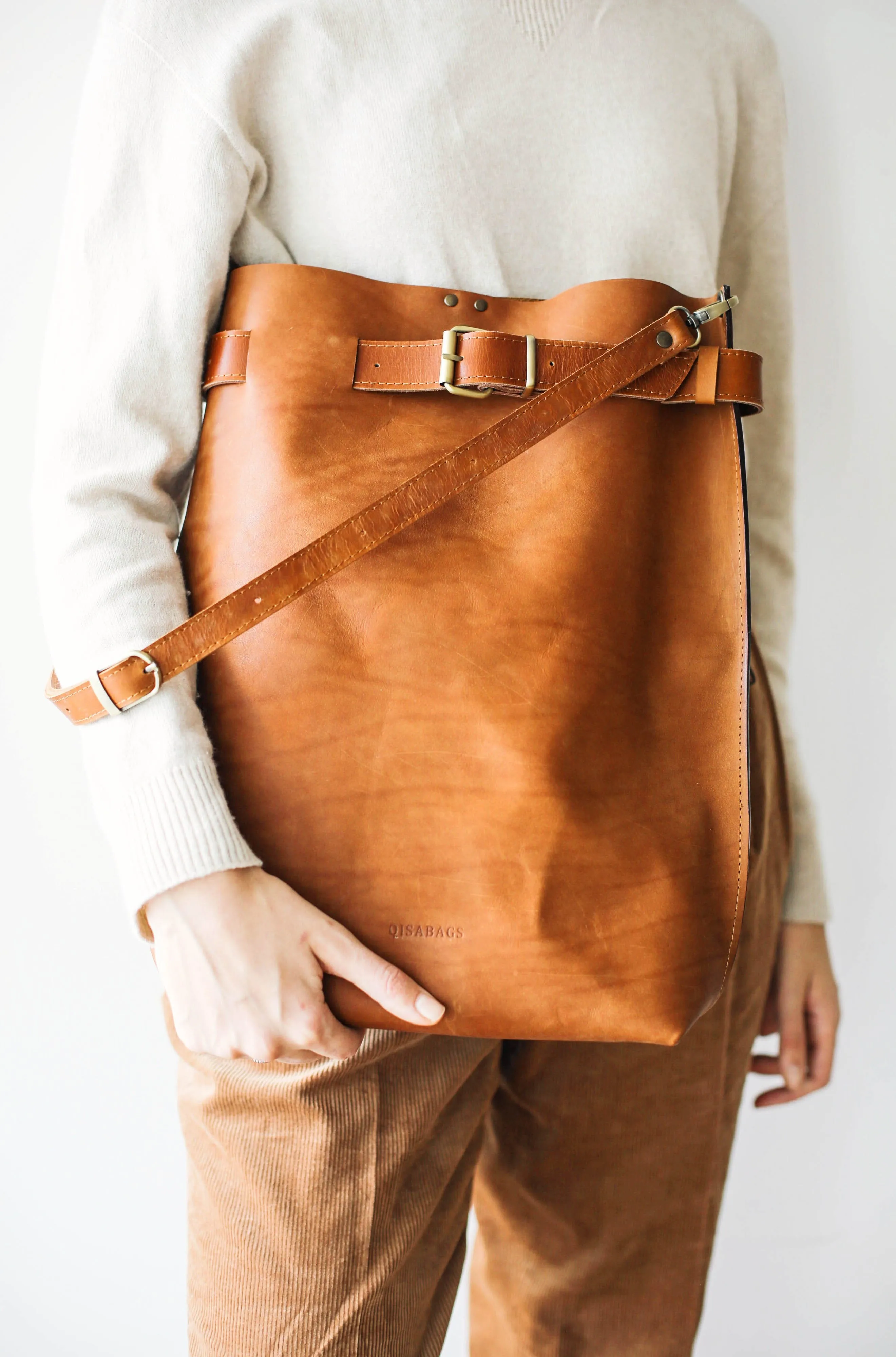 Brown Large Leather Backpack Purse