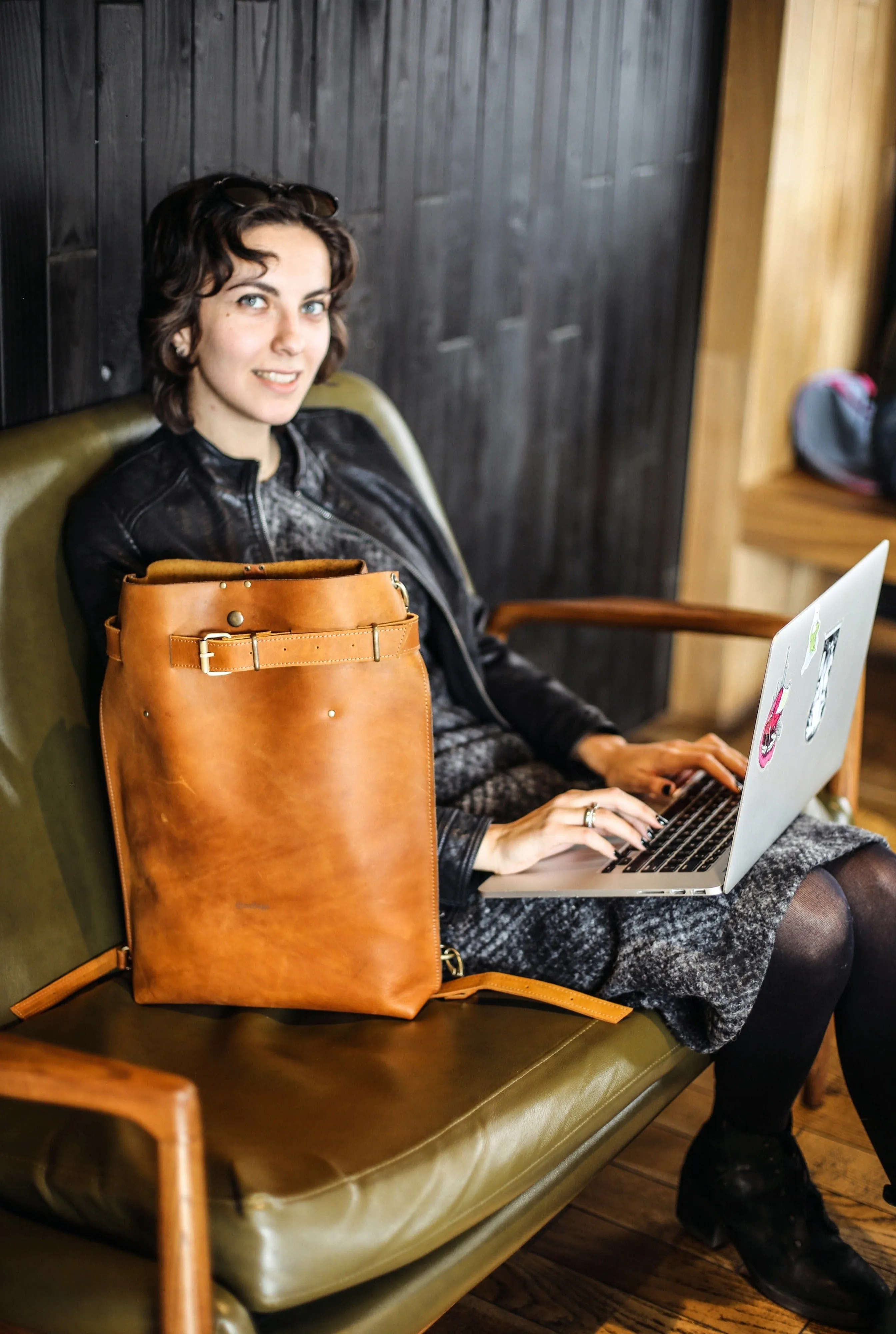 Brown Large Leather Backpack Purse