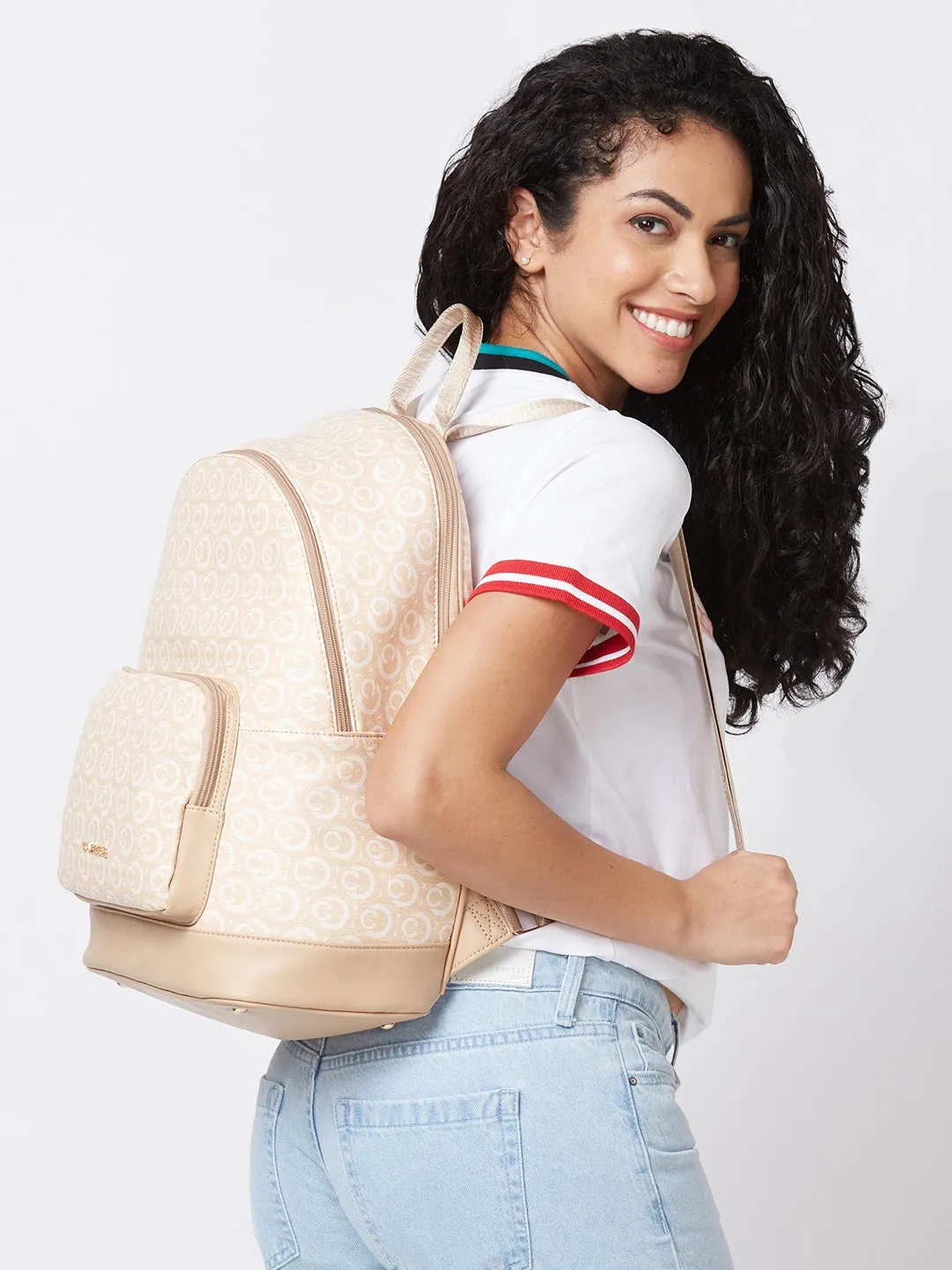 Caprese Cleo Laptop Backpack Large Beige