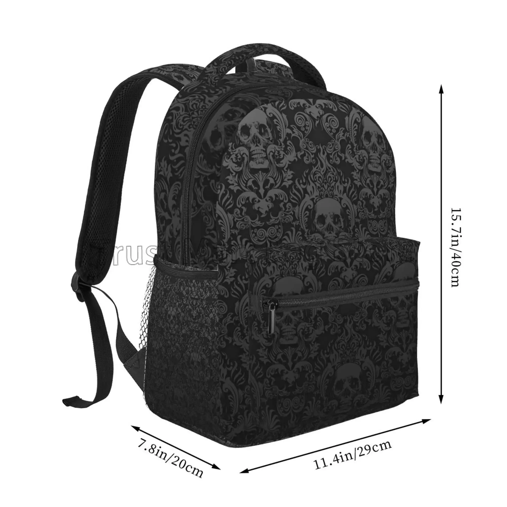 Goth Pattern Skull Black Daypack Casual Damask Travel Unisex Bag