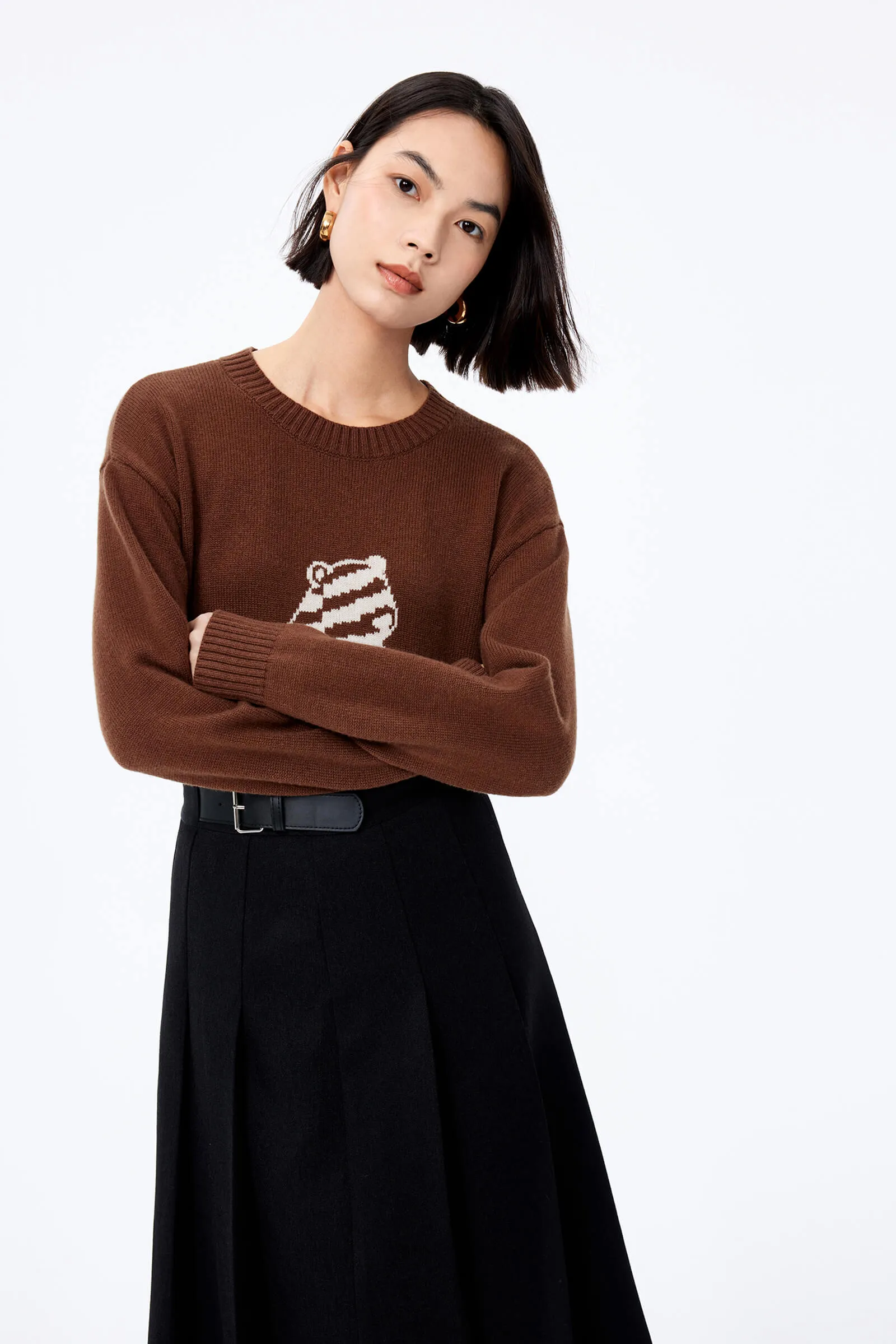 LILY Stylish Wool Playful Jacquard Sweater