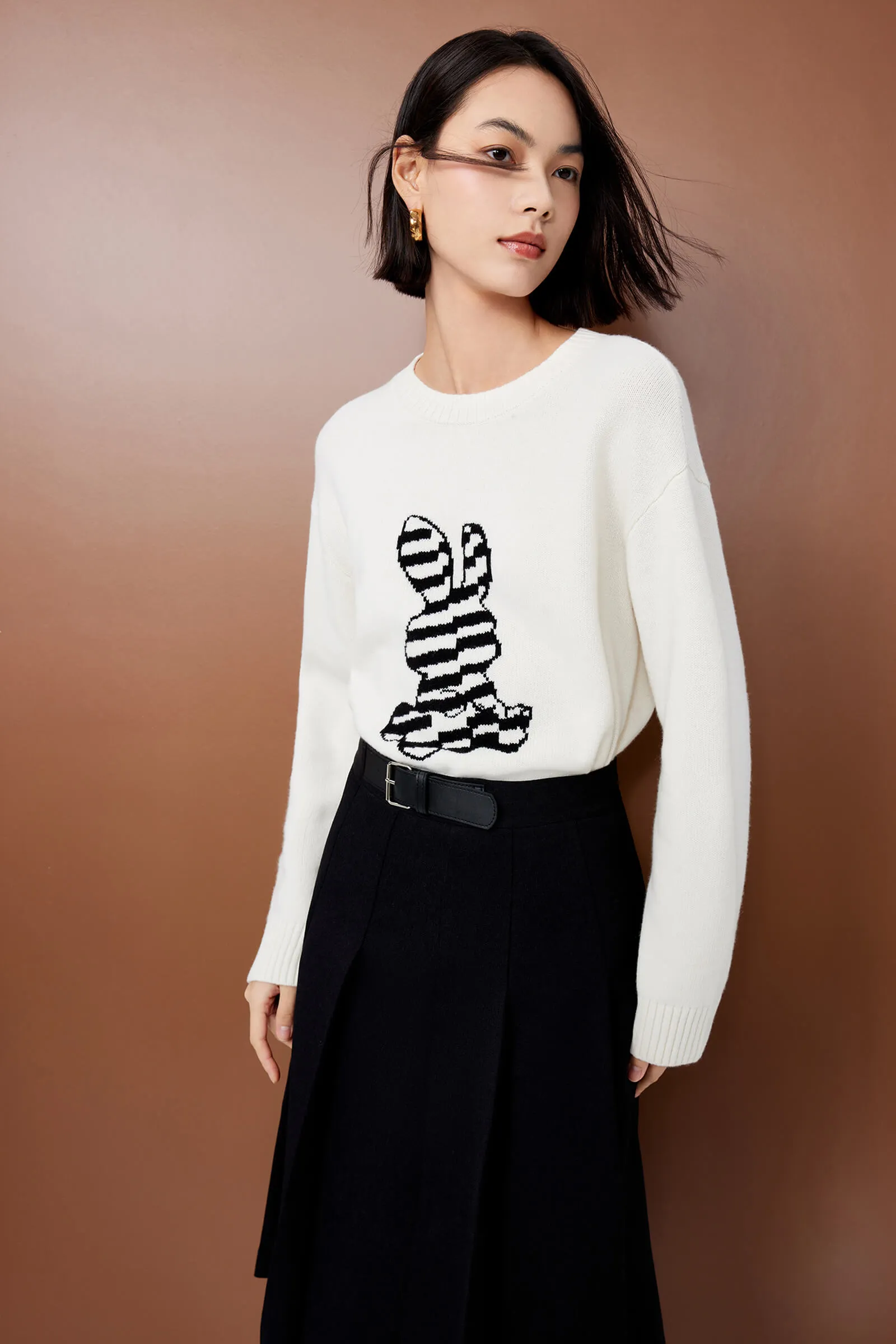 LILY Stylish Wool Playful Jacquard Sweater