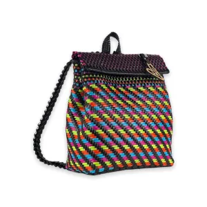 Maria Victoria | Quetzal BK | Upcycled, Handwoven, Black&Multicolor Backpack