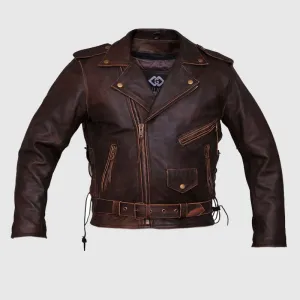 Premium Quality Mens Brown Distressed Leather Marlon Brando Biker Motorcycle Armoured Jacket YKK