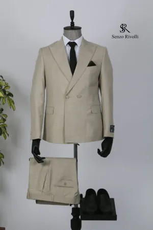 Senzo Rivoli Plain creamy colored Double-breasted Suit