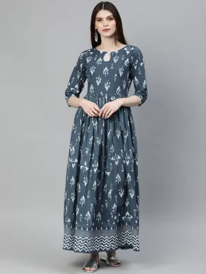 Women'S Grey Floor Length Cotton Kurta Plus Size